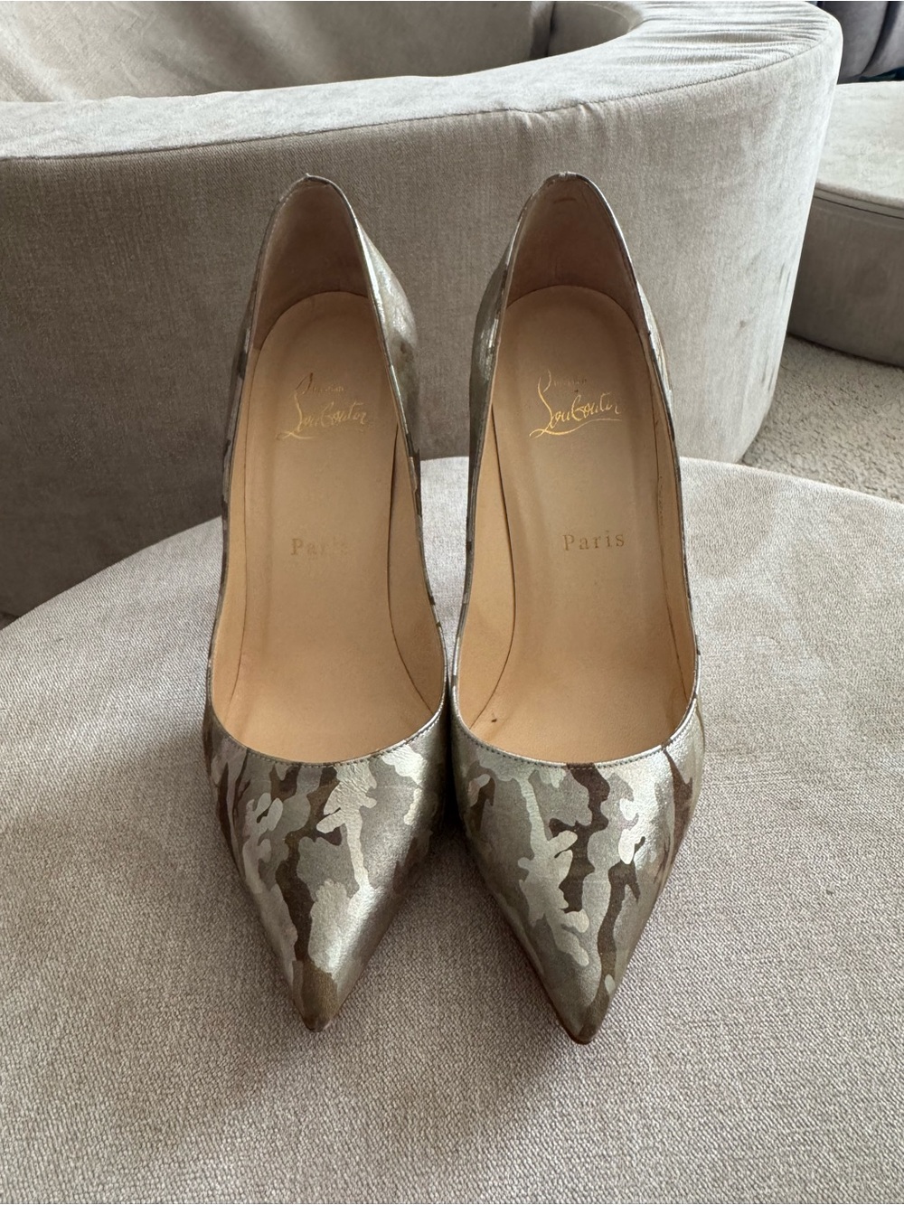 Christian Louboutin Metallic Camouflage Pointed Toe Pumps - Gold, Brown, green